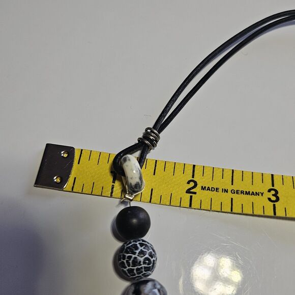Black And White Themed Semiprecious Beaded Necklace Cord Chain 19-22" - Picture 10 of 15